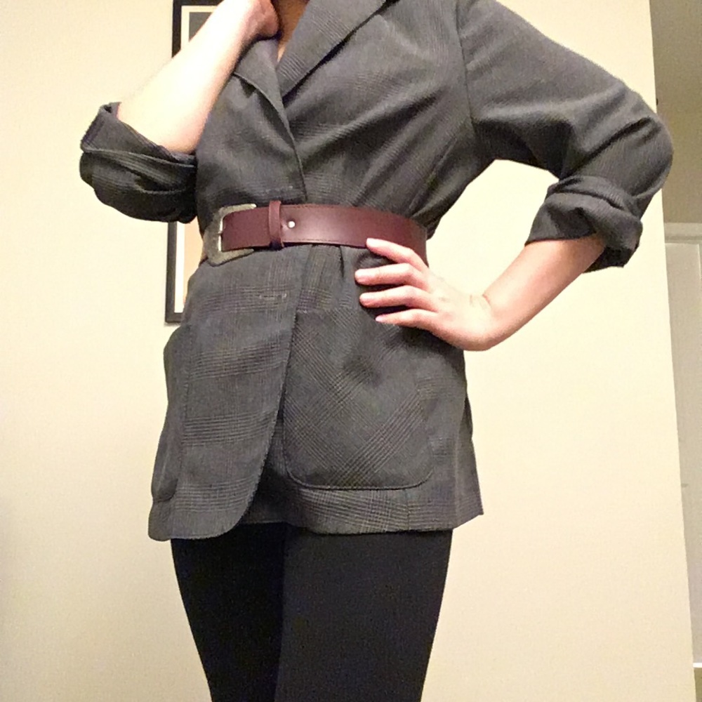 Vintage Gray Plaid Blazer, Size S/M